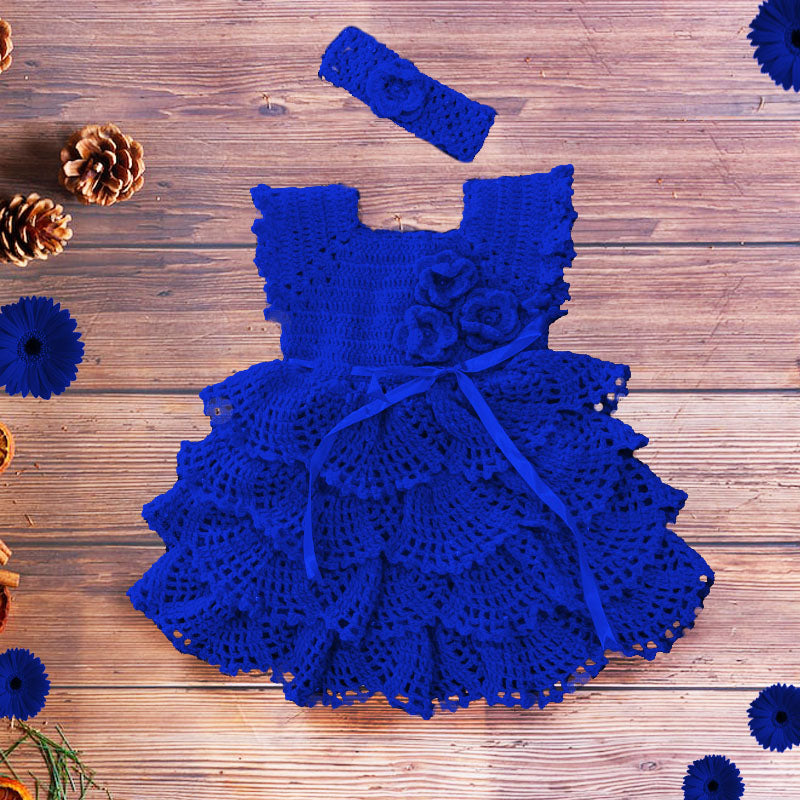 Woolen Petals Crochet Toddler Baby Dress with Layered Design