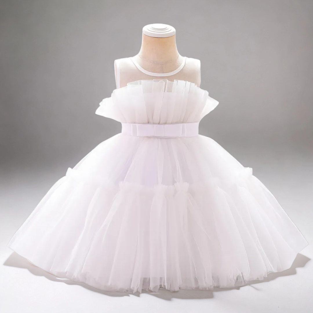 Mesh Puff Perfection: Baby Girl Princess Dress Fit for a Fairy Tale - White