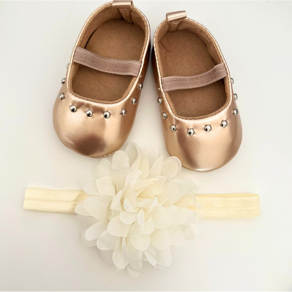 Bronze Color Pre-walker Shoes with headband