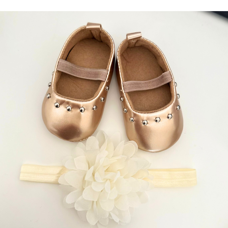 Bronze Color Pre-walker Shoes with headband