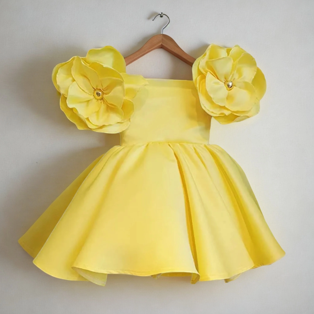 Sweet Blossom Baby Dress with Flower Sleeves - Yellow