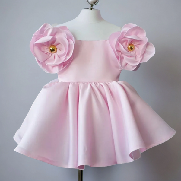 Sweet Blossom Baby Dress with Flower Sleeves -Pink
