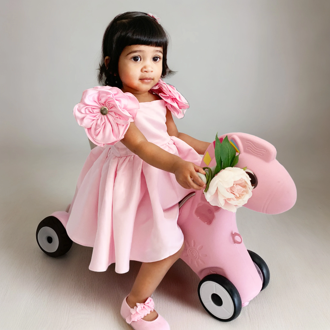 Sweet Blossom Baby Dress with Flower Sleeves -Pink