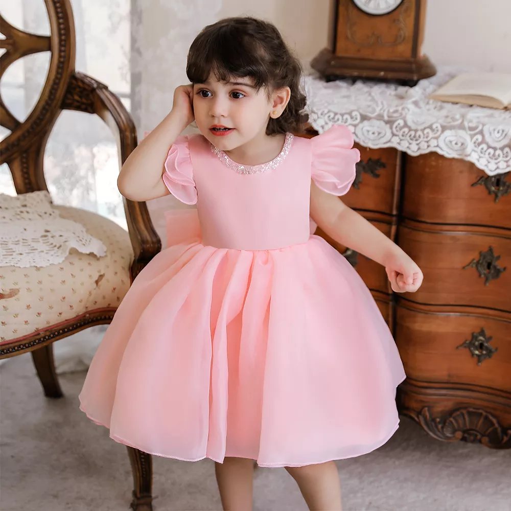 Chiffon Baptism Dress for Baby Girls - Perfect for Special Occasions - Pink